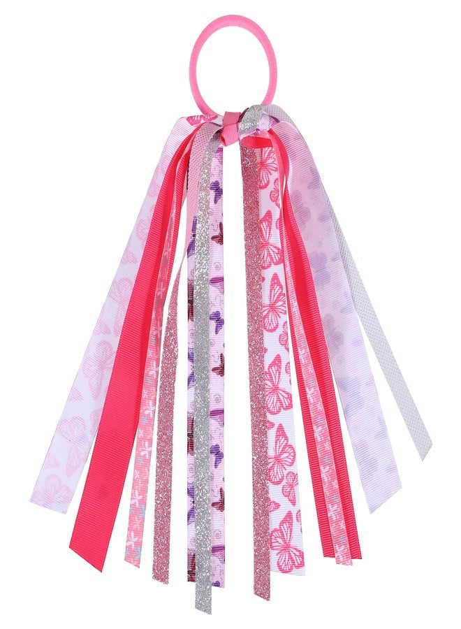 KCHIES 8.7" Butterfly Ponytail Streamer Hair Tie Pink Pony Holder Elastic Hair Bands Fall Spring Holiday Hair Decoration Accessories for Women Girls Mom Mother’s Day Gift - Image 1